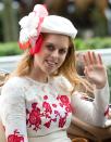 <p>Princess Beatrice wore an Erdem dress accessorized with a matching hat while waving to a crowd.</p>