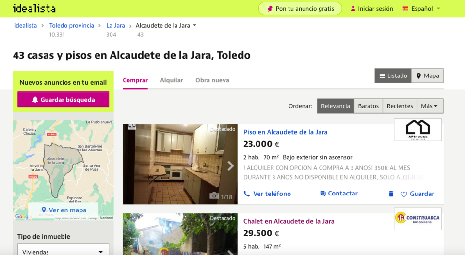 Idealista ha elaborado un informe de 'Los 25 municipios más baratos para comprar casa este verano' y el pueblo toledano de Alcaudete de la Jara está en cabeza. (Foto: Captura de pantalla / Idealista)