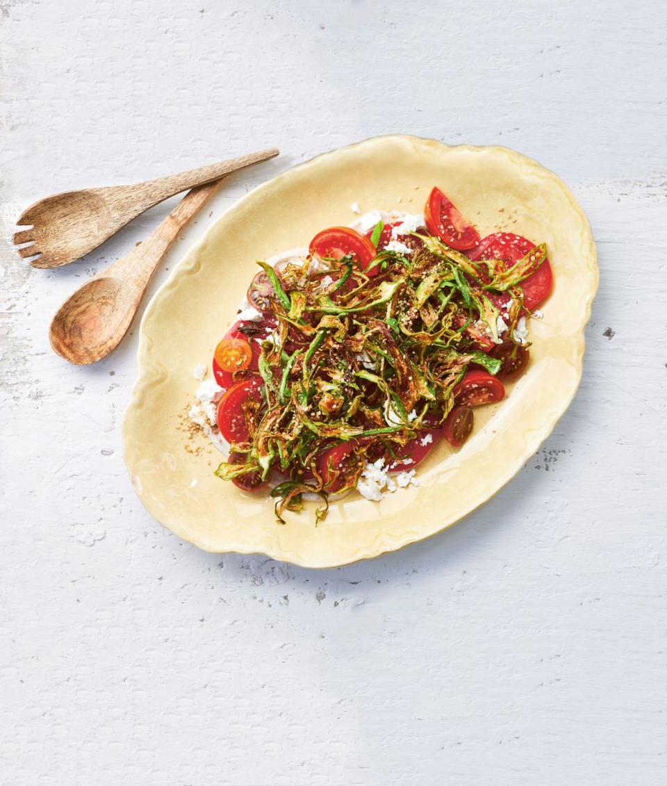 crispy okra and tomato salad