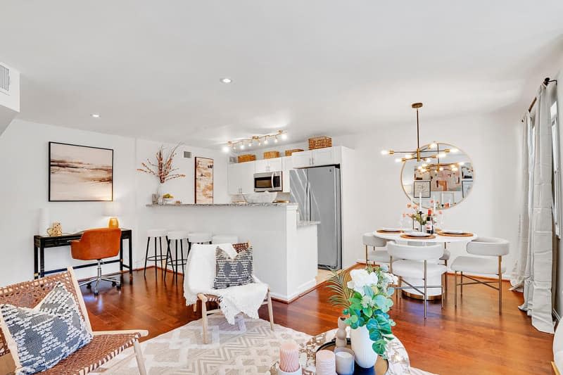 Dining and kitchen area of home after home staging.