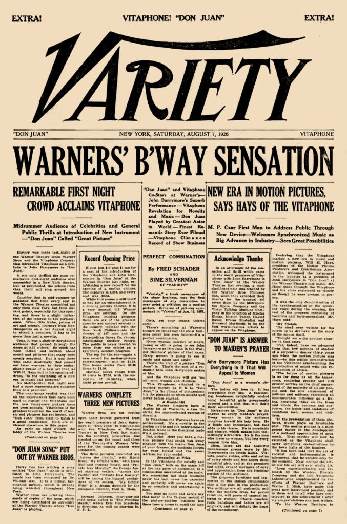 Variety 1926 Vitaphone Don Juan