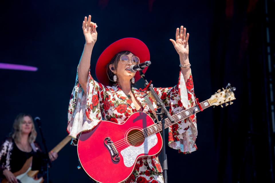 Pam Tillis performs during the Two Step Inn festival at San Gabriel Park on April 16, 2023 in Georgetown, Texas.
