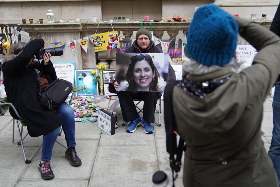 Richard Ratcliffe, the husband of Iranian detainee Nazanin Zaghari-Ratcliffe, on the 19th day of his hunger strike outside the Foreign, Commonwealth and Development Office in London earlier this month (PA)