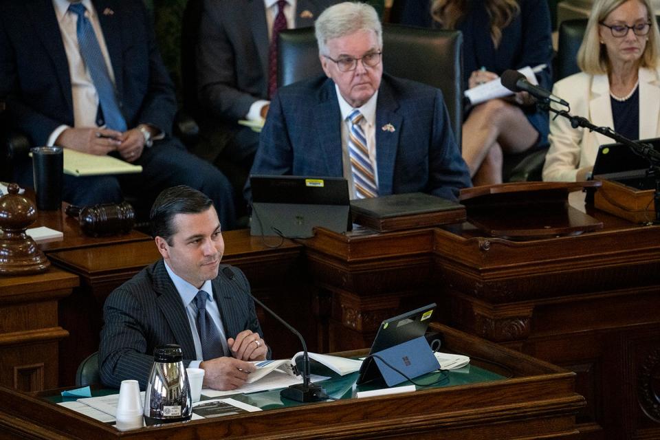 Ryan Vassar, a former Paxton aide who sued the attorney general's office for wrongful termination in 2020, testifies during Attorney General Ken Paxton's impeachment trial in the Texas Senate at the Capitol in Austin on Friday, Sept. 8, 2023.