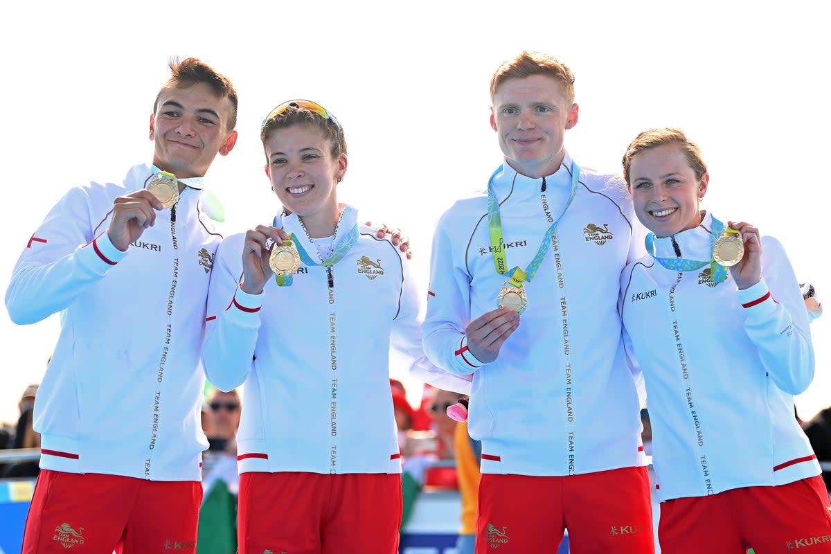 Gold medalist Alex Yee, Sophie Coldwell, Samuel Dickinson and Georgia Taylor-Brown of Team England (Getty Images)