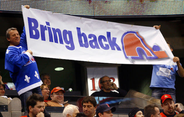 OTTAWA, ON – JANUARY 14: A Quebec Nordiques fan shows his support for their return to the NHL at a game between the Calgary Flames and the Ottawa Senators at Scotiabank Place on January 14, 2011 in Ottawa, Canada. (Photo by Phillip MacCallum/Getty Images)