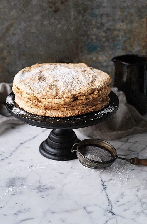 Hazelnut Meringue Coffee Crème Layer Cake