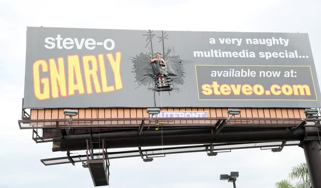 Steve-O tends to go extreme lengths for his comedy. In 2020, he duct-taped himself to a Billboard in Hollywood promoting his special, 