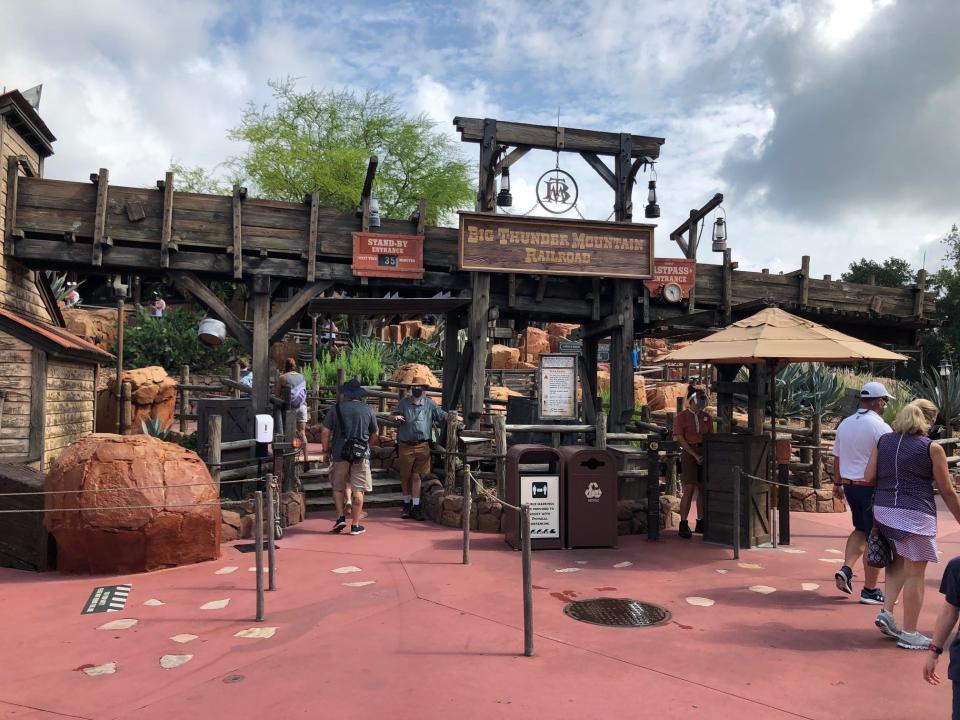 Big Thunder Mountain Railroad’s rustic queue has been carved up into a rabbits’ warren of plexiglass corridors, preventing guests from making contact as they pass by each other in the switchbacks.