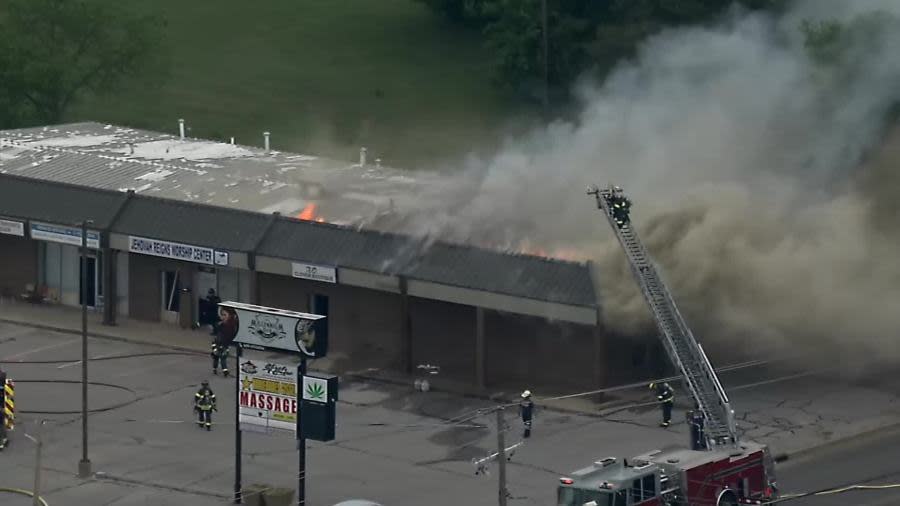 Strip mall fire near NW 23rd Street and N Rockwell Avenue. Photo courtesy KFOR.