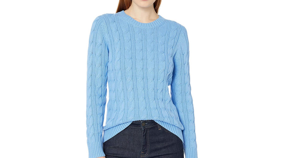 Amazon Essentials Women's Long-Sleeve 100% Cotton Cable Crewneck Sweater (Photo: Amazon)