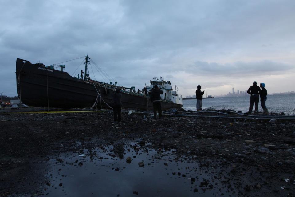 The John B. Caddell, a 700-ton tanker that washed up on the shore of Staten Island (AFP via Getty Images)