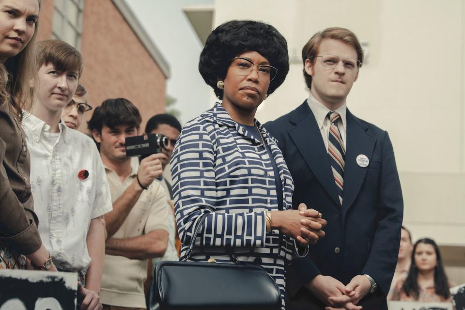 shirley regina king as shirley chisholm and lucas hedges as robert gottlieb in shirley cr glen wilsonnetflix © 2023