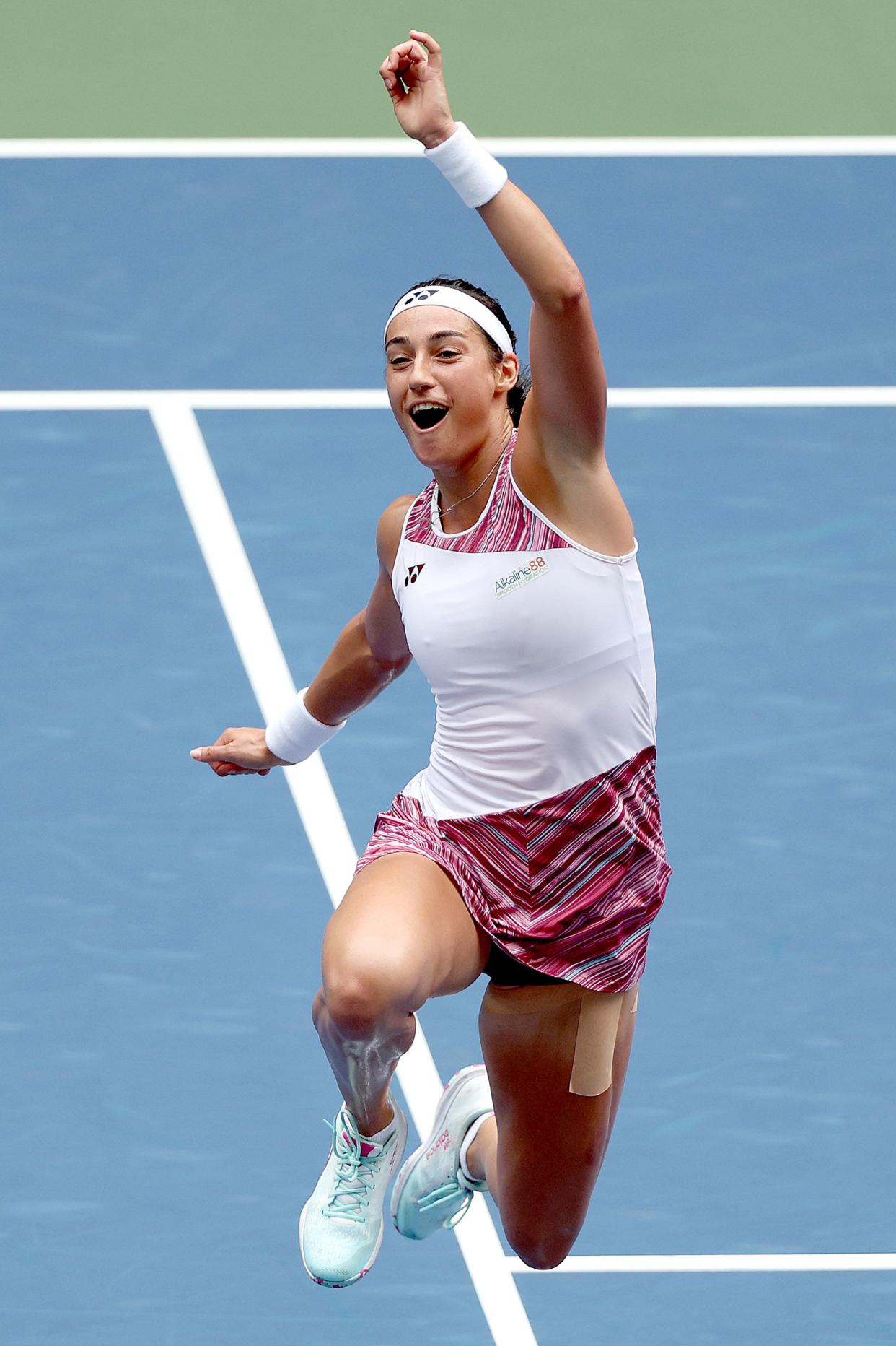 Caroline Garcia of France celebrates match point against Alison Riske-Amritraj of the United States during their Women's Singles Fourth Round match on Day Seven of the 2022 U.S. Open at USTA Billie Jean King National Tennis Center on Sept. 4, 2022, in Flushing, Queens.