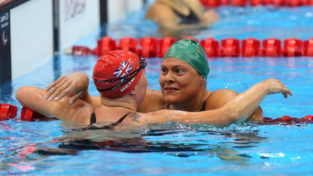 South Africa’s Natalie Du Toit, right, at London 2012