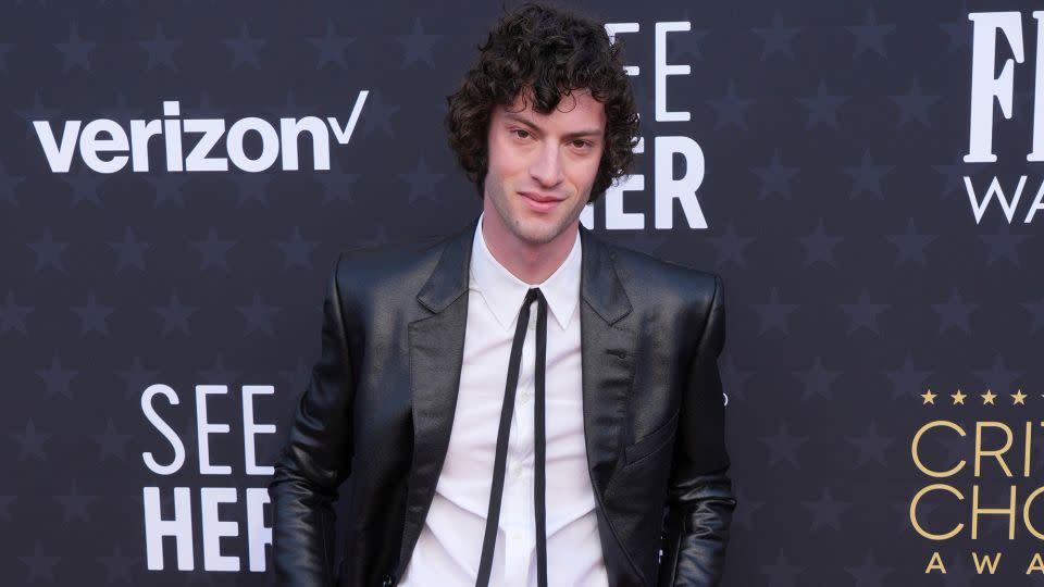 Dominic Sessa, who went on to take the Best Young Actor awward, wore a Celine Homme outfit featuring a straight-collar jacket, matching pants and calfskin Chelsea boots. - Jordan Strauss/Invision/AP