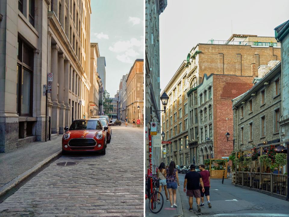 Side-by-side photos of old montreal