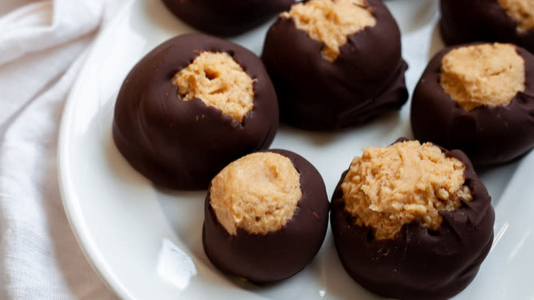 chocolate buckeye cookies on plate