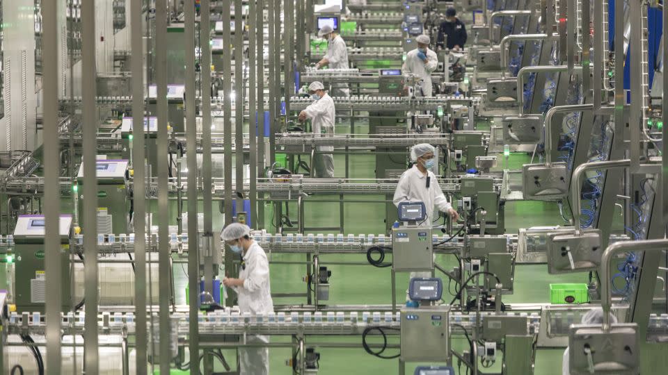 An Yili production line in Hohhot, Inner Mongolia, on May 29, 2023. Yili Group is China's biggest dairy producer. - Qilai Shen/Bloomberg/Getty Images