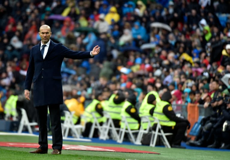 Real Madrid coach Zinedine Zidane gestures during the match against Athletic Club Bilbao in Madrid on February 13, 2016