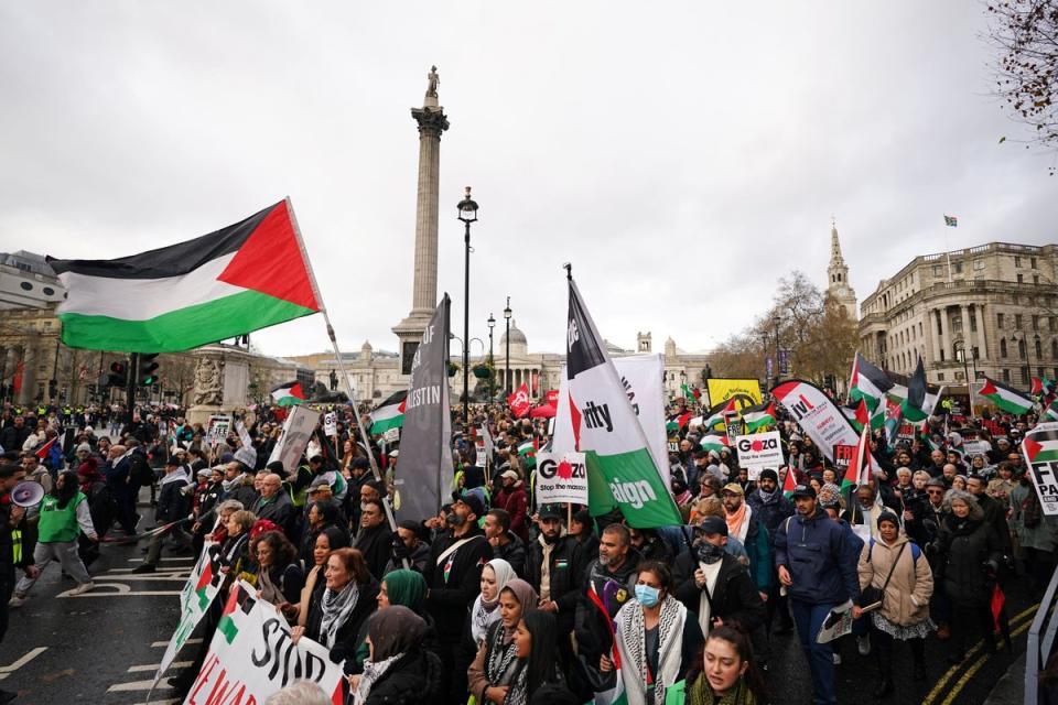 Thousands of protesters and counter-protesters have converged on London’s streets since the war began nine weeks ago (PA)