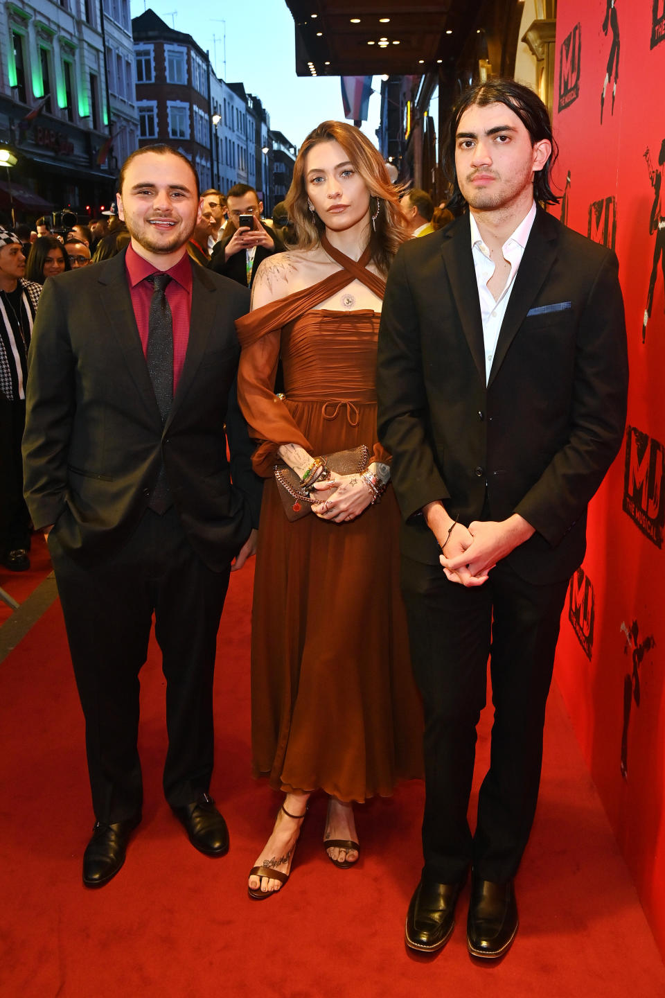 LONDON, ENGLAND - MARCH 27: (L to R) Prince Jackson, Paris Jackson and Bigi Jackson aka Blanket Jackson attend the press night performance of "MJ: The Musical" at the Prince Edward Theatre on March 27, 2024 in London, England. (Photo by Alan Chapman/Dave Benett/Getty Images)