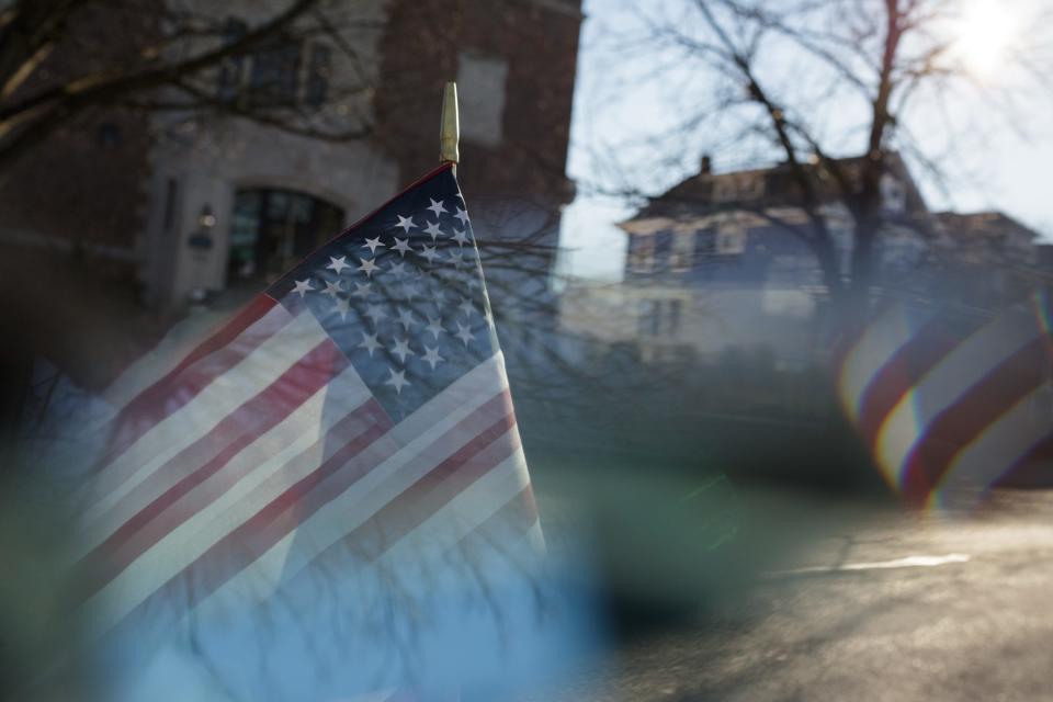 American flag blows in the wind near Brandon's home