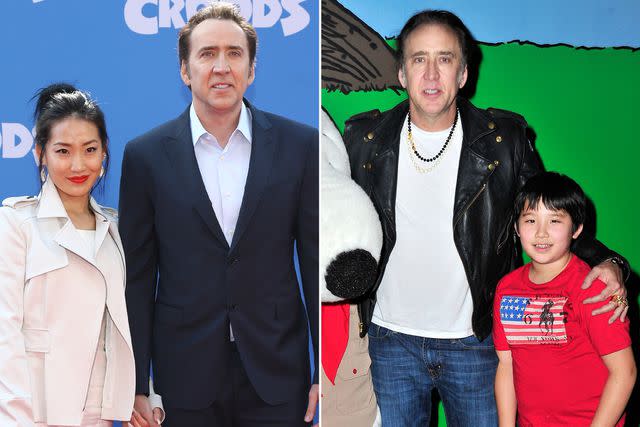 <p>Neilson Barnard/Getty ; Jerod Harris/Getty</p> Nicolas Cage and Alice Kim attend "The Croods" premiere on March 10, 2013 in New York City. ; Nicolas Cage and son Kal-El Cage visit Knott's Berry Farm on September 12, 2015.