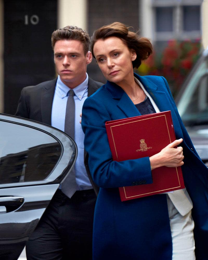 Richard Madden as David Budd and Keeley Hawes as Julia Montague in Bodyguard.