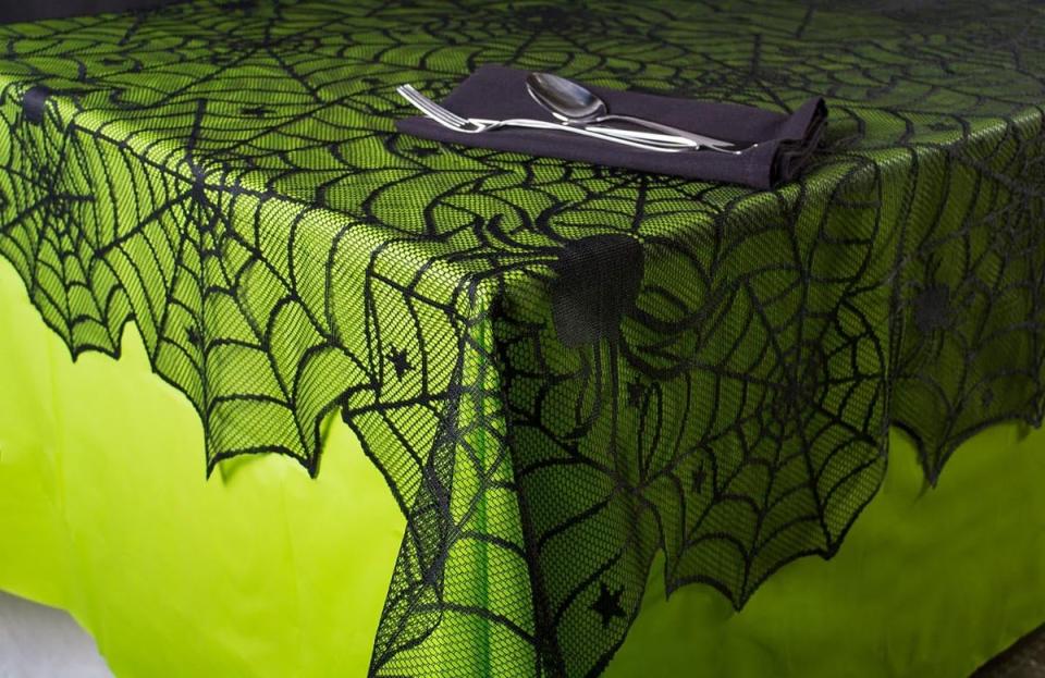 The Best Amazon Halloween Decorations Option DII Black Lace Overlay Gothic Halloween Tablecloth