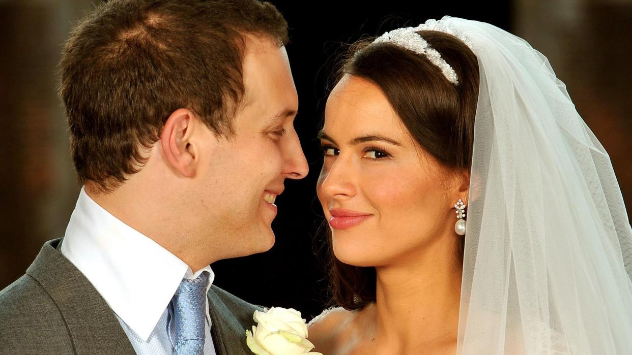 Sophie Winkleman in a wedding dress with her husband Frederick Windsor