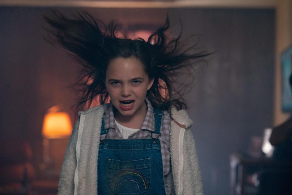 Young Charlie (Ryan Kiera Armstrong) unleashes her pyrokinetic abilities in "Firestarter," a new adaptation of the Stephen King novel.