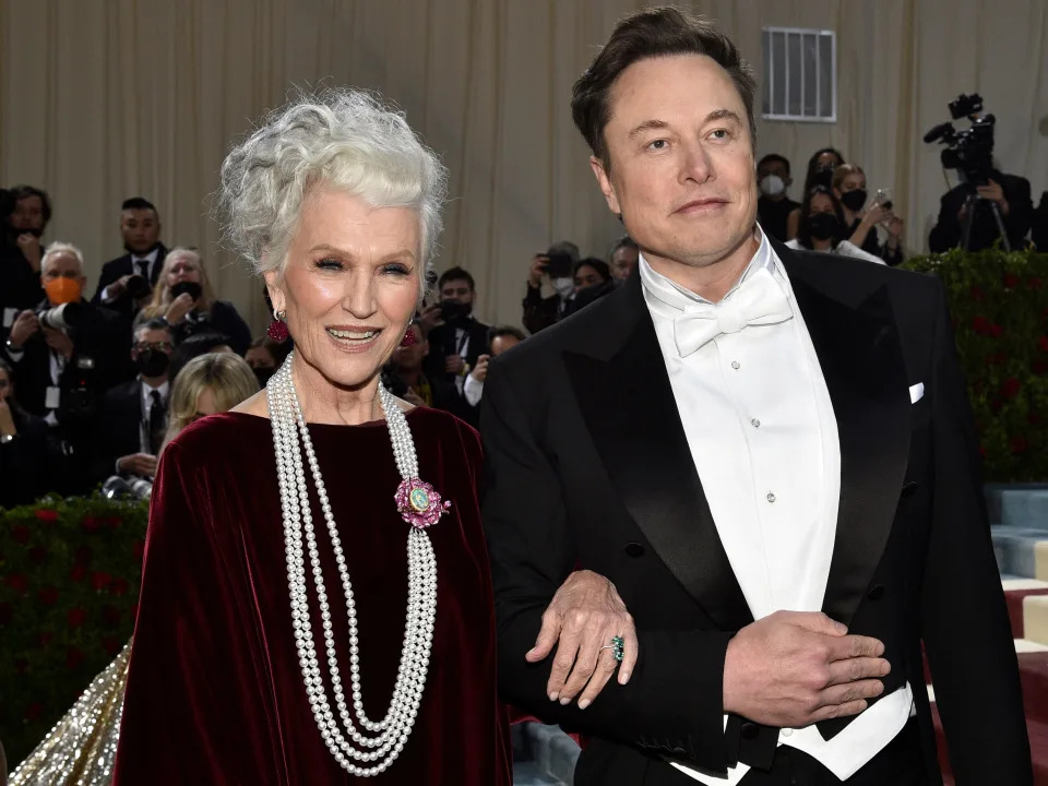 Maye Musk, left, and Elon Musk attend The Metropolitan Museum of Art's Costume Institute benefit gala celebrating the opening of the "In America: An Anthology of Fashion" exhibition on Monday, May 2, 2022, in New York.