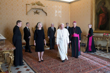 Pope Francis meets U.S. ambassador to the Vatican Callista Gingrich at the Vatican December 22, 2017. Osservatore Romano/Handout via Reuters