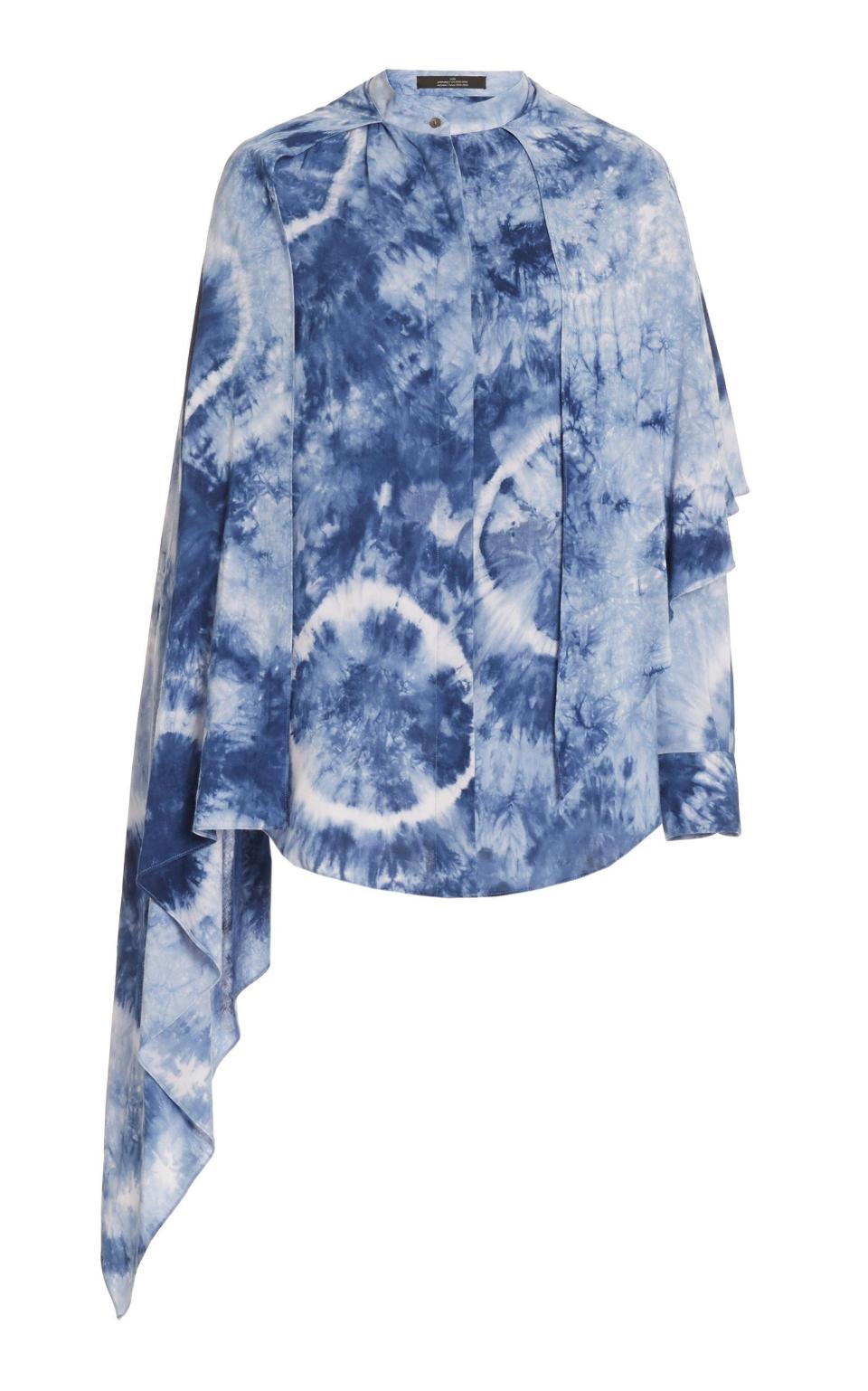 Scarf-Accented Tie Dyed Blouse