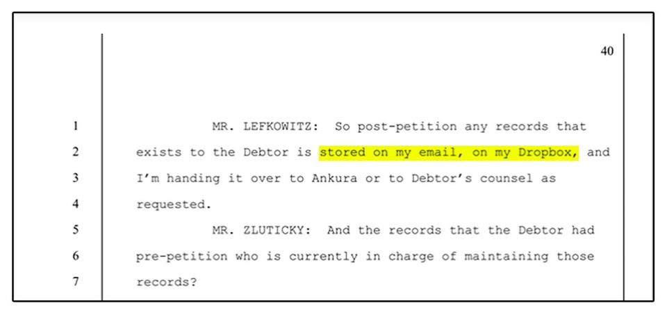 An excerpt from a deposition from a Mr. Lefkowitz