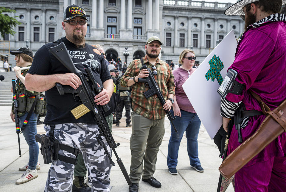 The annual "Rally to Protect Your Right to Keep and Bear Arms" is held at the state Capitol in Harrisburg, Pa., Monday, June 7, 2021. (Dan Gleiter/The Patriot-News via AP)
