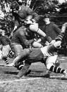 University of Toronto Varsity Blues' Smirle Lawson carries ball in the very first Grey Cup game in 1909. The Blues defeated the Toronto Parkdale Canoe Club at Rosedale Field by a score of 26-6 on December 4, 1909. (The Globe and Mail/The Canadian Press)