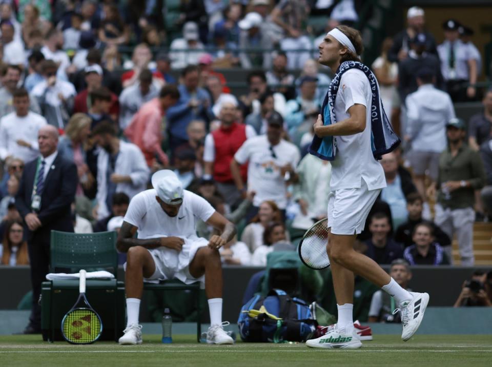 Stefanos Tsitsipas was twice warned for hitting a ball recklessly (Steven Paston/PA) (PA Wire)