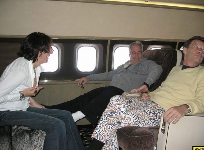 Maxwell gives Epstein a massage next to French model scout Jean-Luc Brunel (US District Attorney’s Office)