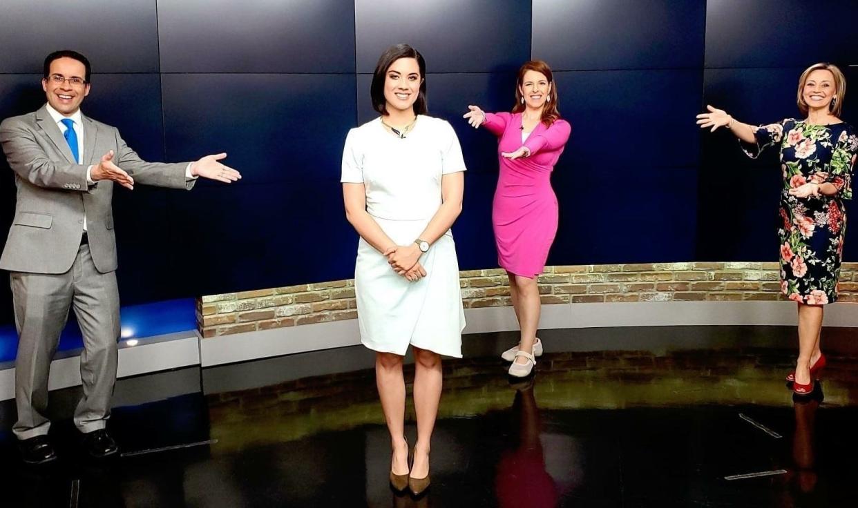 Traffic anchor Kathryn Bracho, third from left, is pictured with Aisha Morales, front, Steve Beylon and Tammy Elliott on WBAY-TV's "Action 2 News This Morning" in 2021. Bracho is leaving the station.