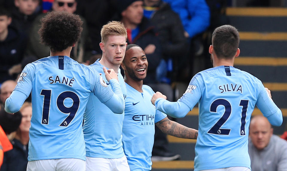 Raheem Sterling netted both goals in City’s win at Palace on Sunday