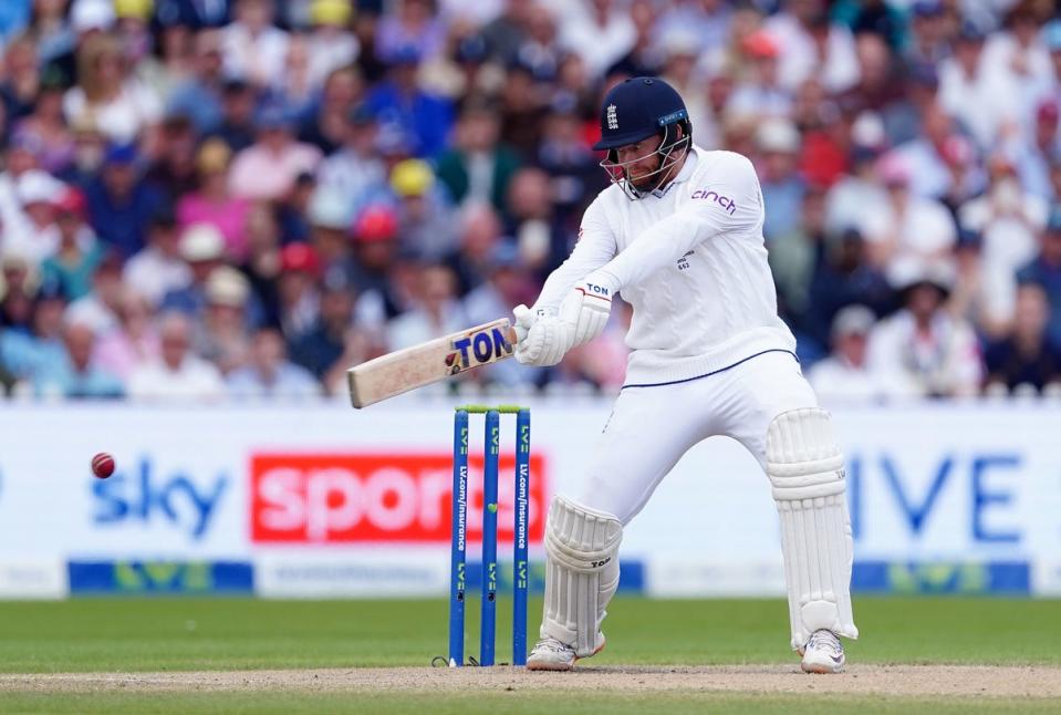 Bairstow’s 99 not out helped put England in a dominant position to win the test at the end of day three at Old Trafford (PA)