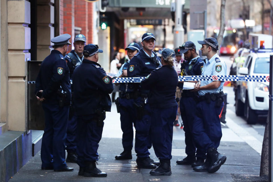 SYDNEY, AUSTRALIA - AUGUST 13: A police presence is seen outside 118 Clarence St on August 13, 2019 in Sydney, Australia. (Photo by Matt King/Getty Images)