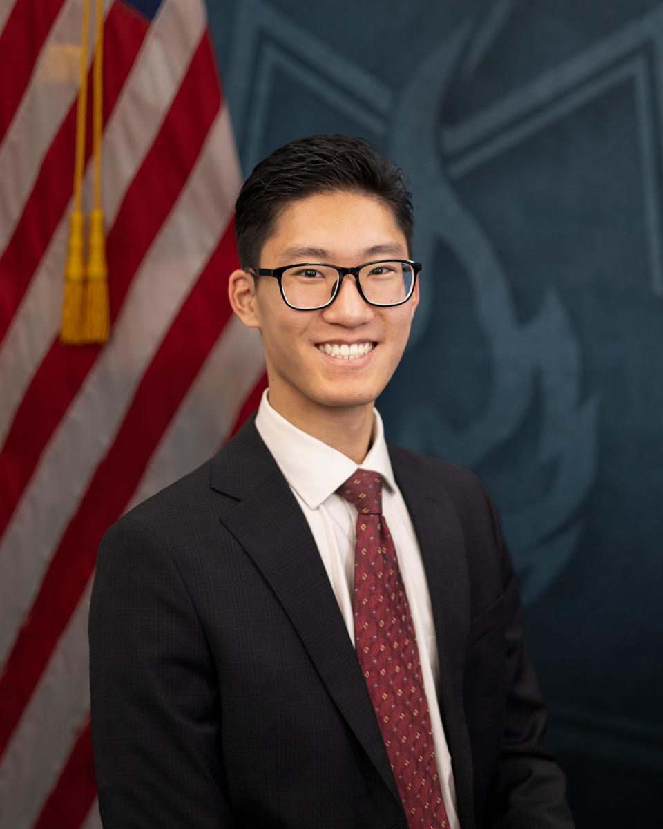 Peter Park (at right) recently made history for being the youngest person to pass the state bar exam in California. Park, a former law clerk with the Tulare County District Attorney's office, passed the test at age 17 after taking it in July 2023. Park is pictured being sworn in in December 2023 by Tim Ward.