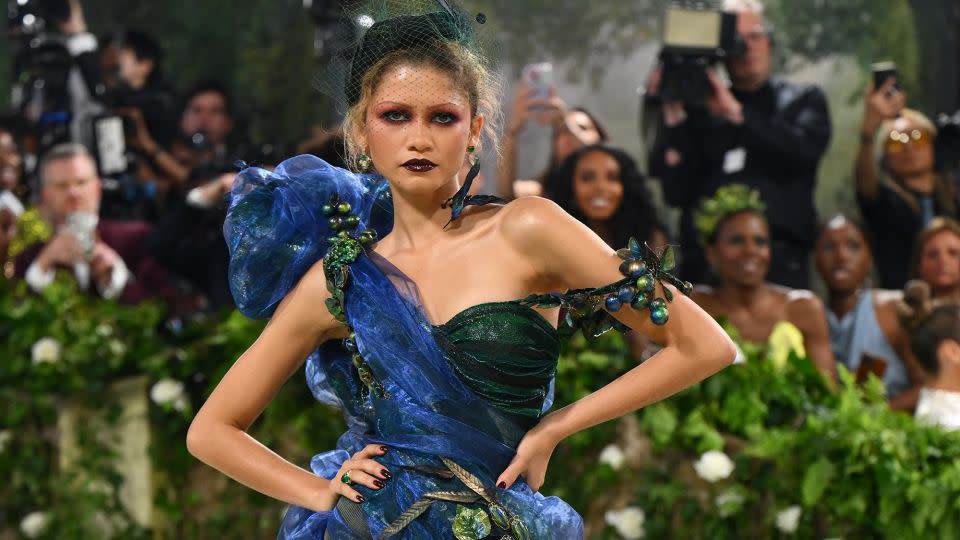 Zendaya's first gown at the 2024 Met Gala was this elaborate custom Maison Margiela by John Galliano piece. - Angela Weiss/AFP/Getty Images