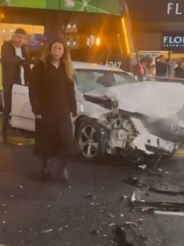 Multiple cars were badly damaged following a crash near Bourke Street and Russell Street in Melbourne CBD. Source: Facebook