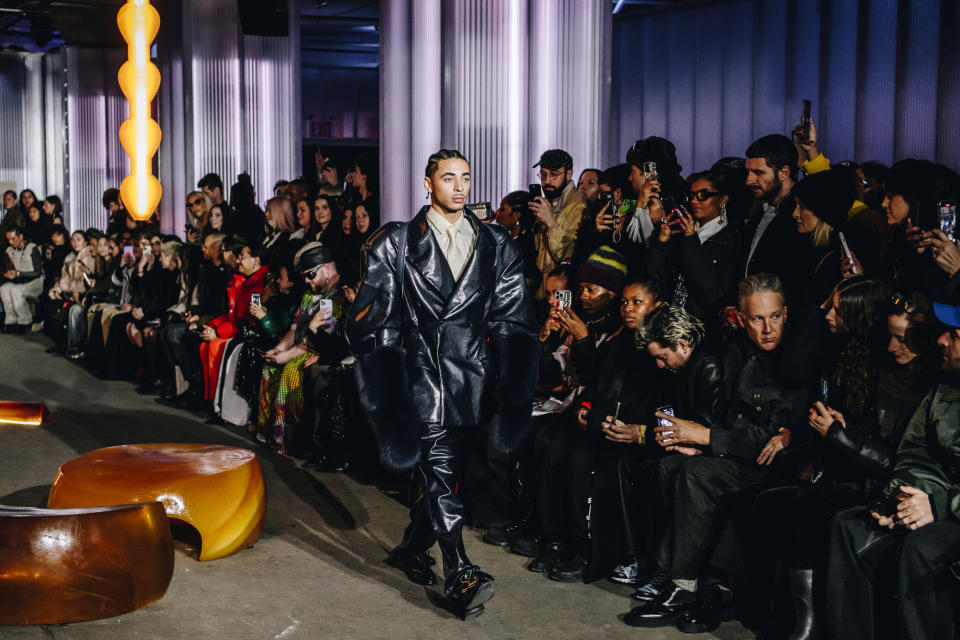 Model on the runway at Luar RTW Fall 2024 as part of New York Ready to Wear Fashion Week held on February 13, 2024 in New York, New York.