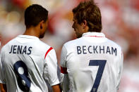 England's David Beckham and Jermaine Jenas (Photo by Matthew Ashton - PA Images via Getty Images)