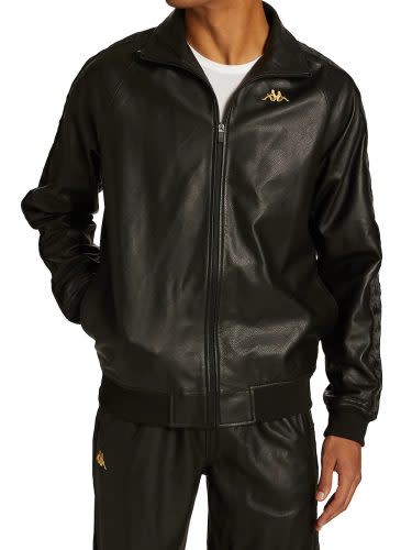 Black Leather Kappa jacket with gold embroidered logo on chest